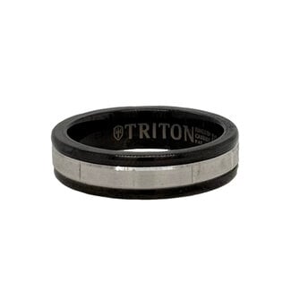 14k white gold & black tungsten vertical cut band, size 10