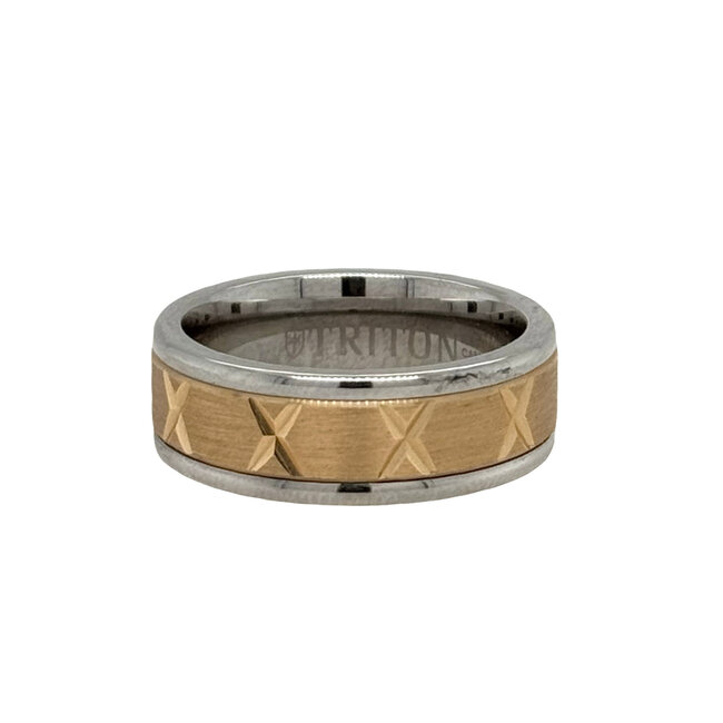 14k yellow gold & white tungsten cross band, size 10