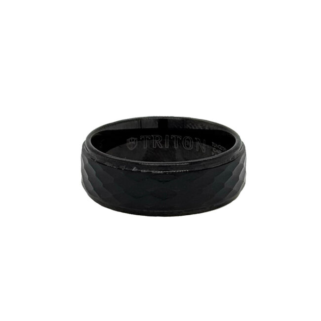 Tungsten black hammered center band, size 10
