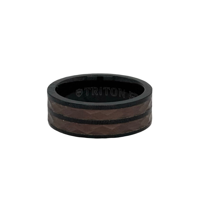Tungsten, hammered finish, black and brown band