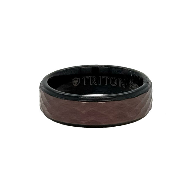 Tungsten black & brown hammered finish flat edge band