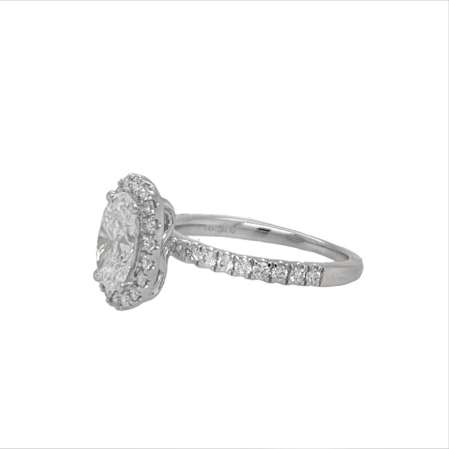 LAB oval diamond (1.50ct) with lab diamond (0.50ctw) halo setting, 14k white gold (G-H/SI-1)