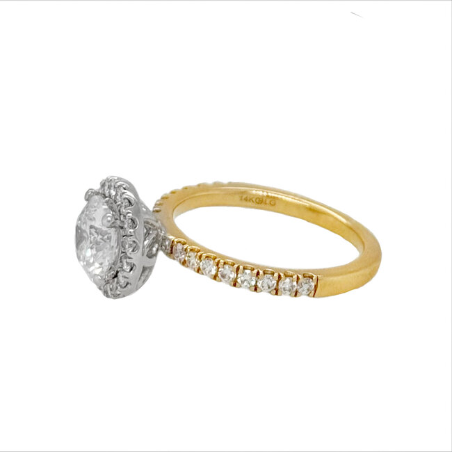 LAB GROWN round diamond (1.50ctr/2.0ctw) halo setting, 14k yellow gold 4.1 gr
