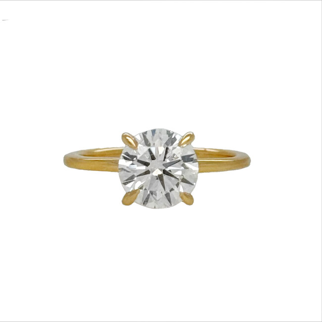 LAB GROWN Diamond (2.0 ct) round hidden halo G/SI2 solitaire 14k yellow gold 2.8 gr