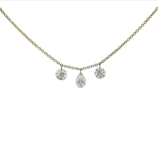 LAB GROWN Diamond (0.76ctw) 3 stone necklace 14k yellow gold