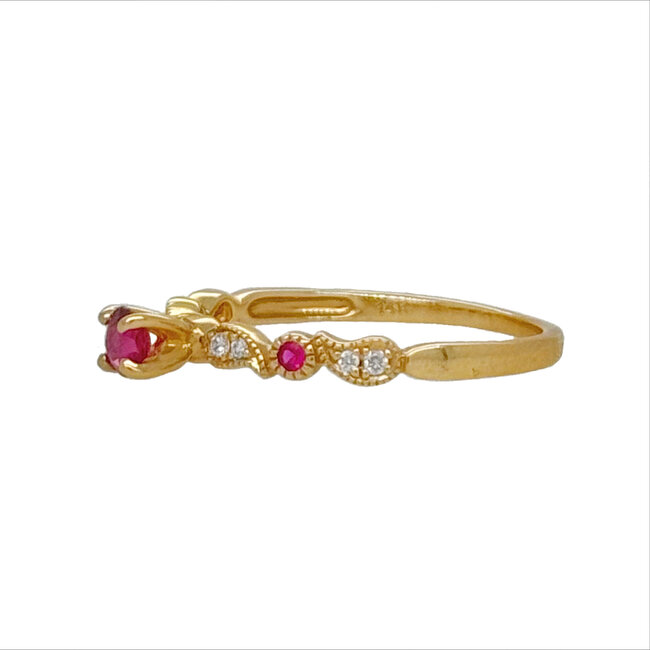Ruby (3mm) & diamond (0.06ctw) ring, 14k rose gold