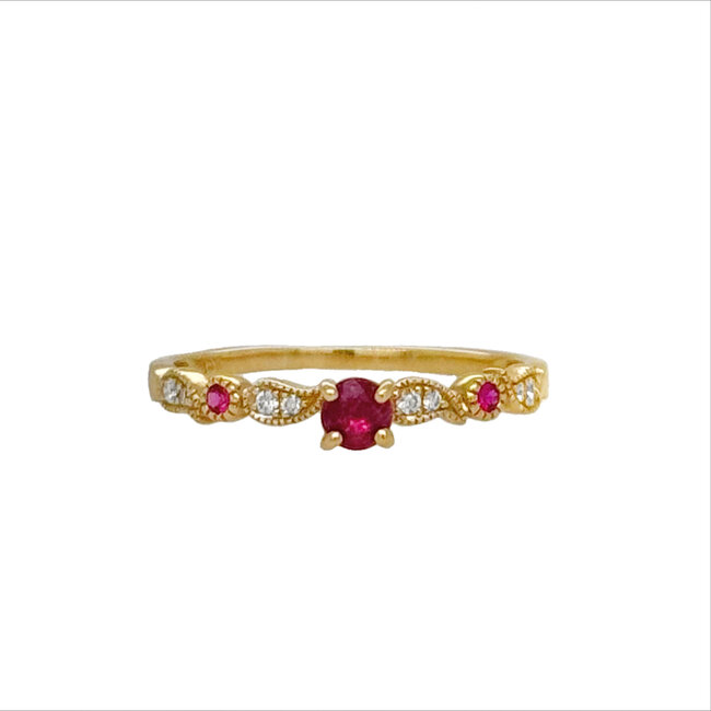 Ruby (3mm) & diamond (0.06ctw) ring, 14k rose gold