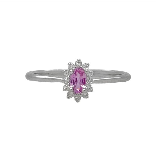 Pink sapphire (0.28 ct) & diamond (0.10 ctw) oval halo ring 14k white gold