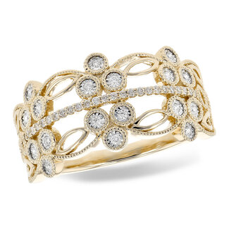 Diamond (0.15 ctw) 2 row floral ring 14k yellow gold 3.3 gr