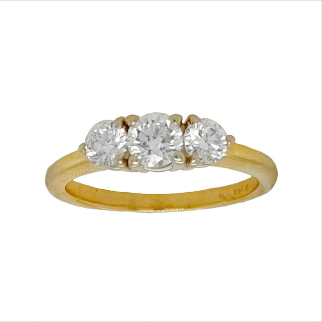 Estate diamond (1.00 ctw)  3 stone ring 14k white & yellow gold 3.0 gr