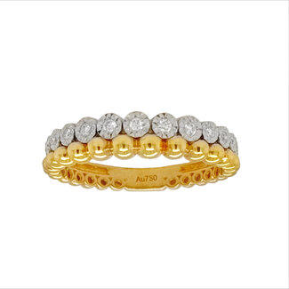 Diamond (0.10ctw) 2 row beaded ring 18k yellow gold 3.3gr