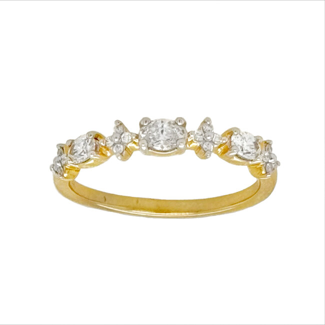 Diamond (0.40 ctw) oval & round stackable band 14k yellow gold 2.3 gr