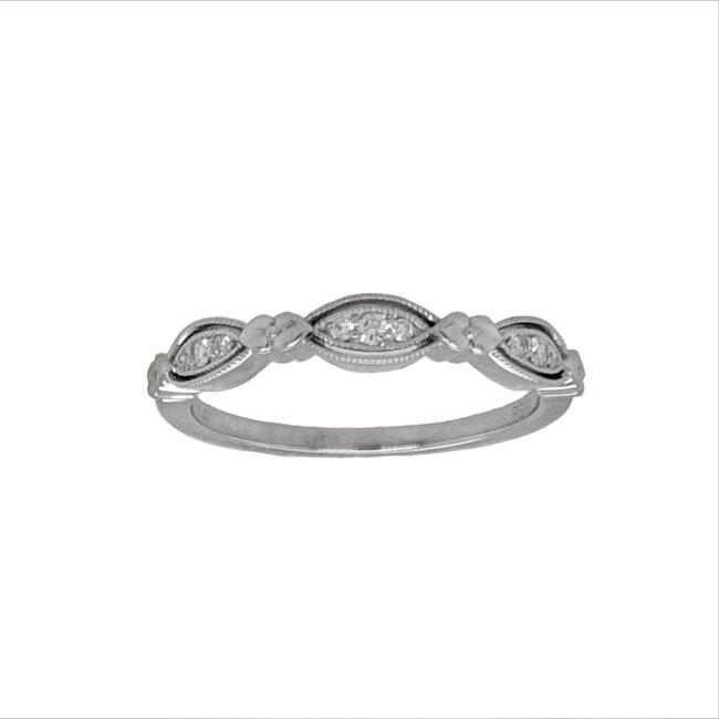 Diamond (0.07 ctw) vintage milgrain band 14k white gold 2.1 gr