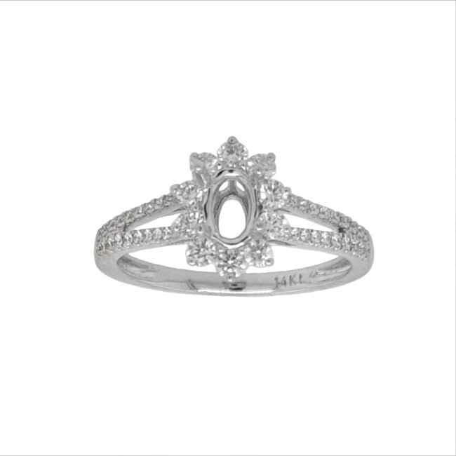 Diamond (0.51ctw) oval halo bridal setting, 14k white gold 2.6 gr