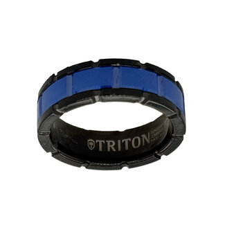 Black tungsten & blue ceramic band, size 10