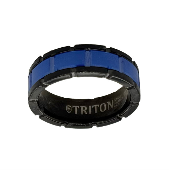 Black tungsten & blue ceramic band, size 10