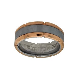 Tungsten rose & white carbide flat edge band, size 10