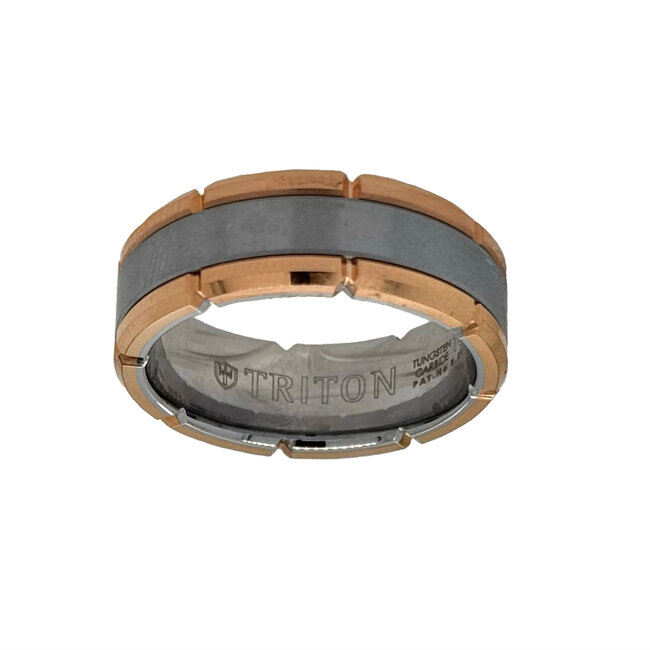Tungsten rose & white carbide flat edge band, size 10