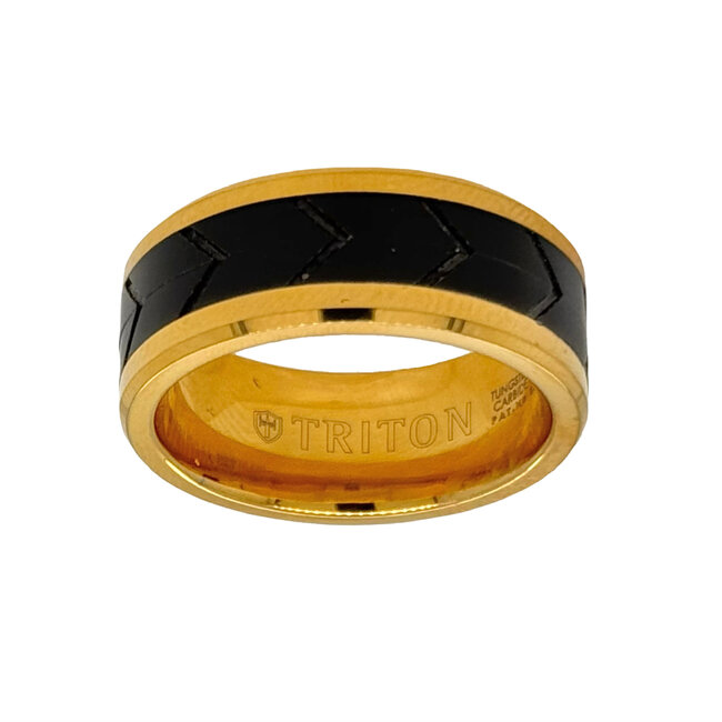 Tungsten yellow & black carbide band, size 10
