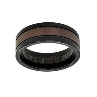 Tungsten black & brown flat edge band, size 10