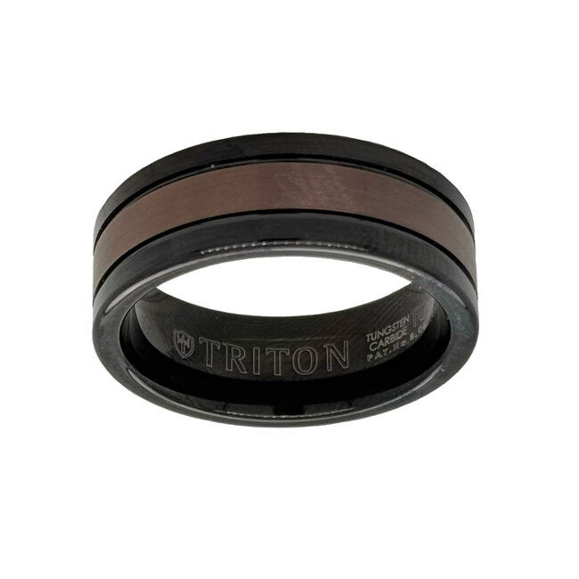 Tungsten black & brown flat edge band, size 10
