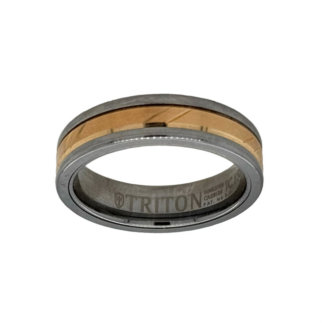 14k yellow gold & grey tungsten size 9, round edge band