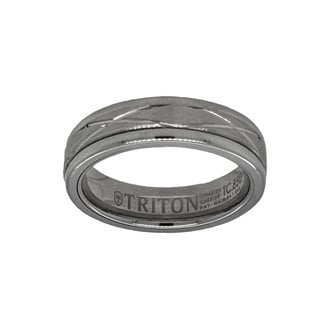 Tungsten/14k white gold satin finish round edge band