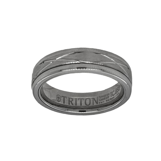 Tungsten/14k white gold satin finish round edge band