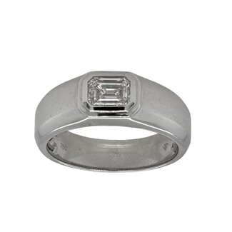 Diamond (1.01 ct) emerald cut men's ring 18k white gold
