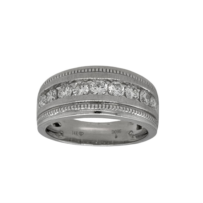 Diamond (0.96 ctw) channel set milgrain band 14k white gold