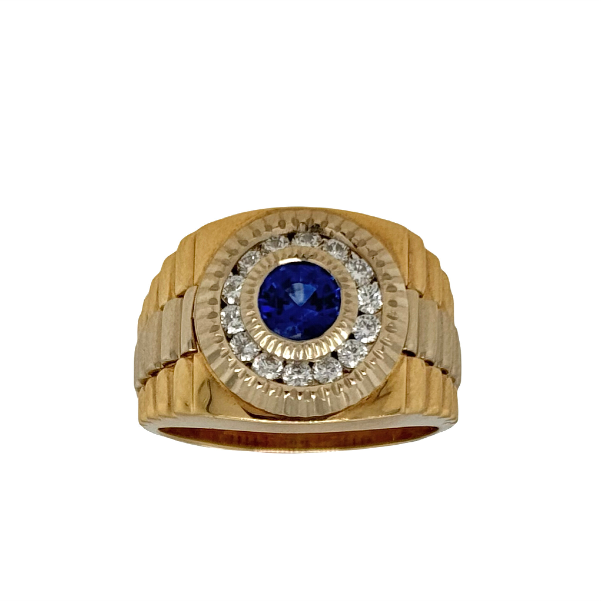 Sapphire (0.76 ct) & diamond (0.42 ctw) men's ring 18k white