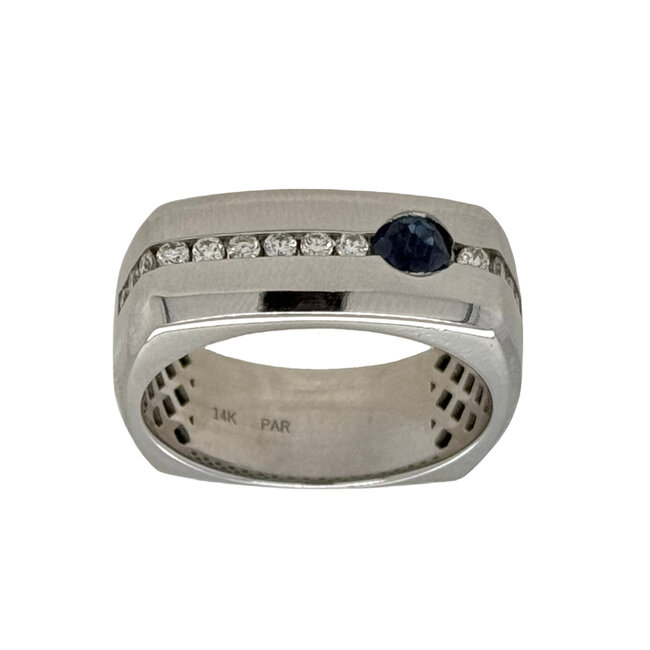 Sapphire (0.55 ct) & diamond (0.35 ctw) euro shank ring 14k white gold