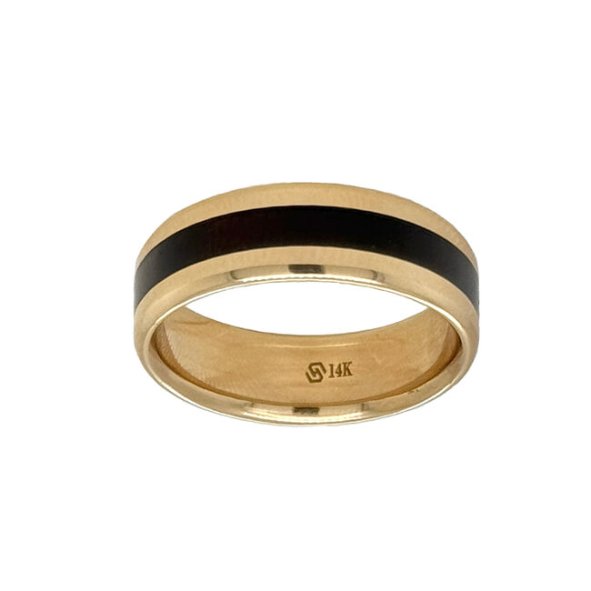 7mm 14k yellow gold bevel high polish w/ ebony wood size 10
