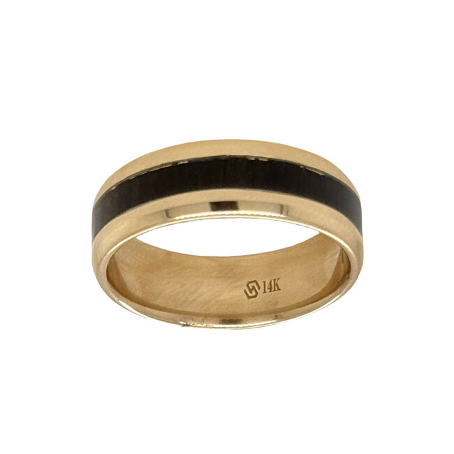 7mm 14k yellow gold bevel high polish finish w/ebony wood size 10
