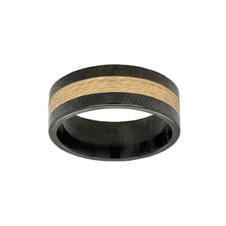 8mm zirconium flat high polish finish w/14k yellow gold hammered inlay sz 10