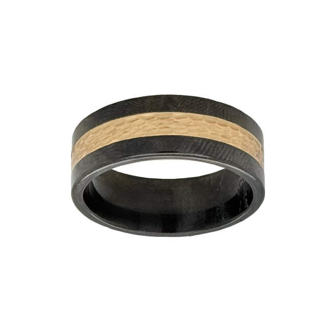 8mm zirconium flat high polish finish w/14k yellow gold hammered inlay sz 10