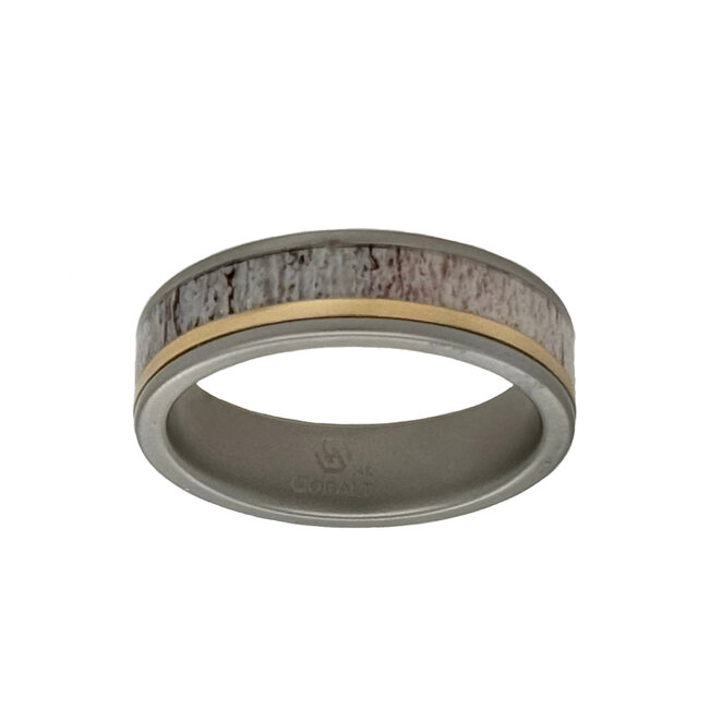6mm cobalt flat matte finish w/ antler inlay & 14k yellow gold size 10