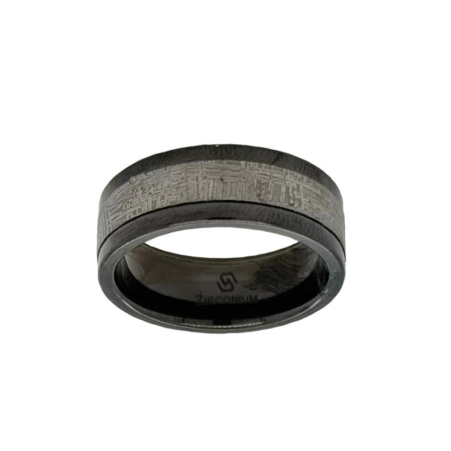 8mm zirconium flat high polish w/gibeon meteorite inlay sz 10