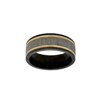 8mm zirconium flat matte w/ 14k yellow gold & meteorite inlay sz 10