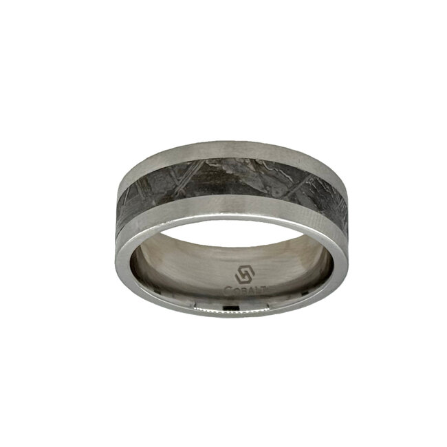 8mm cobalt flat satin finish w/gibeon meteorite center inlay sz 10