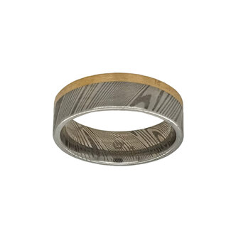 7mm twisted damascus flat high polish finish w/ 14k yellow gold edge sz 10