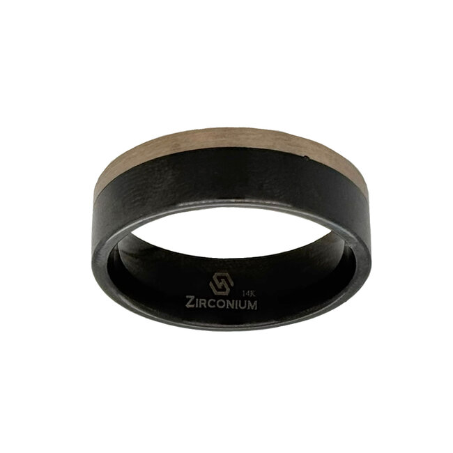 7mm zirconium flat satin finish w/ 14k white gold edge sz 10