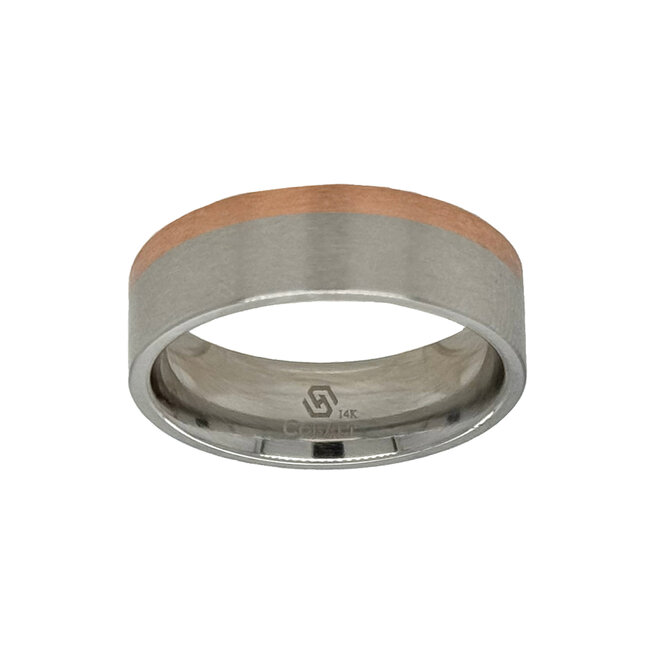 7mm cobalt flat satin finish w/14k rose gold edge sz 10