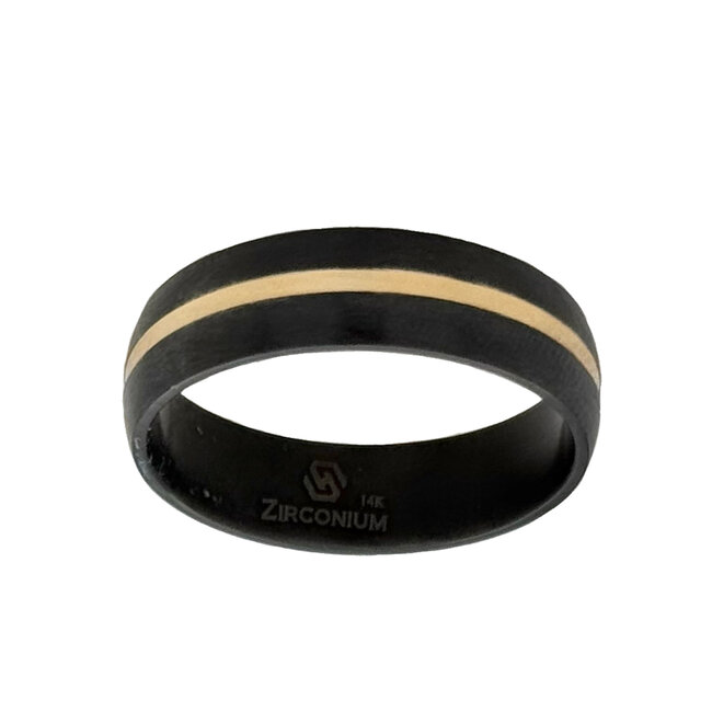 6mm dome zirconium satin finish w/14k yellow gold recessed inlay sz 10