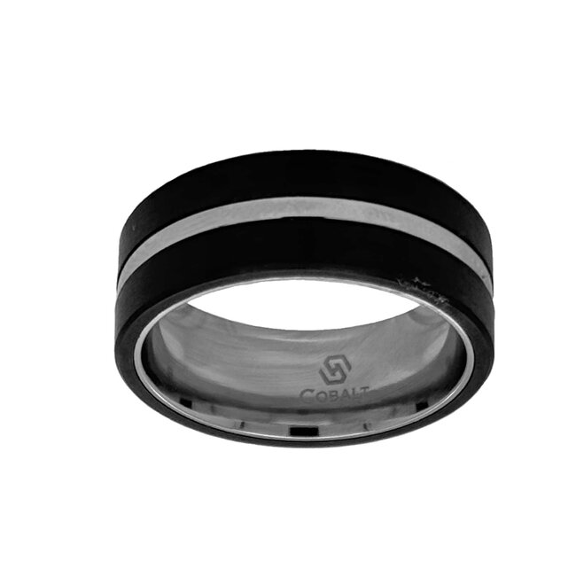 8mm cobalt flat high polish finish center w/ carbon fiber overlays sz 9