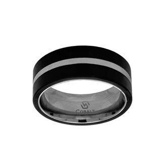 8mm cobalt flat high polish finish center w/ carbon fiber overlays sz 8.5