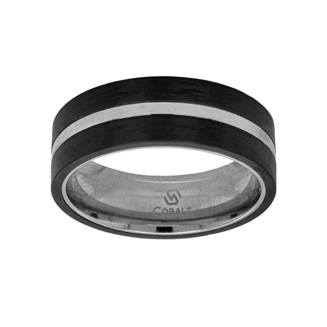 8mm cobalt flat high polish finish center w/ carbon fiber overlays sz 10