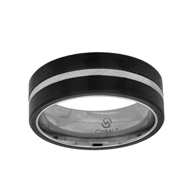 8mm cobalt flat high polish finish center w/ carbon fiber overlays sz 9.5