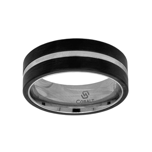 8mm cobalt flat high polish finish center w/ carbon fiber overlays sz 10.5