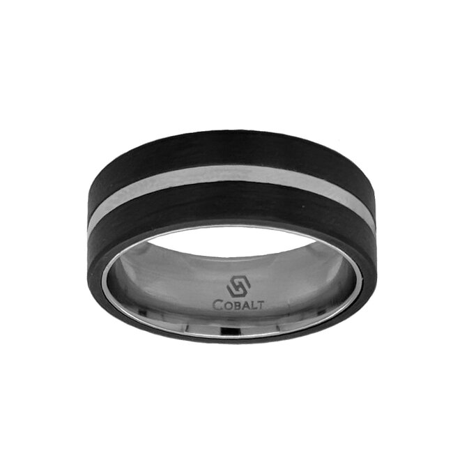 8mm cobalt flat high polish finish center w/ carbon fiber overlays sz 11